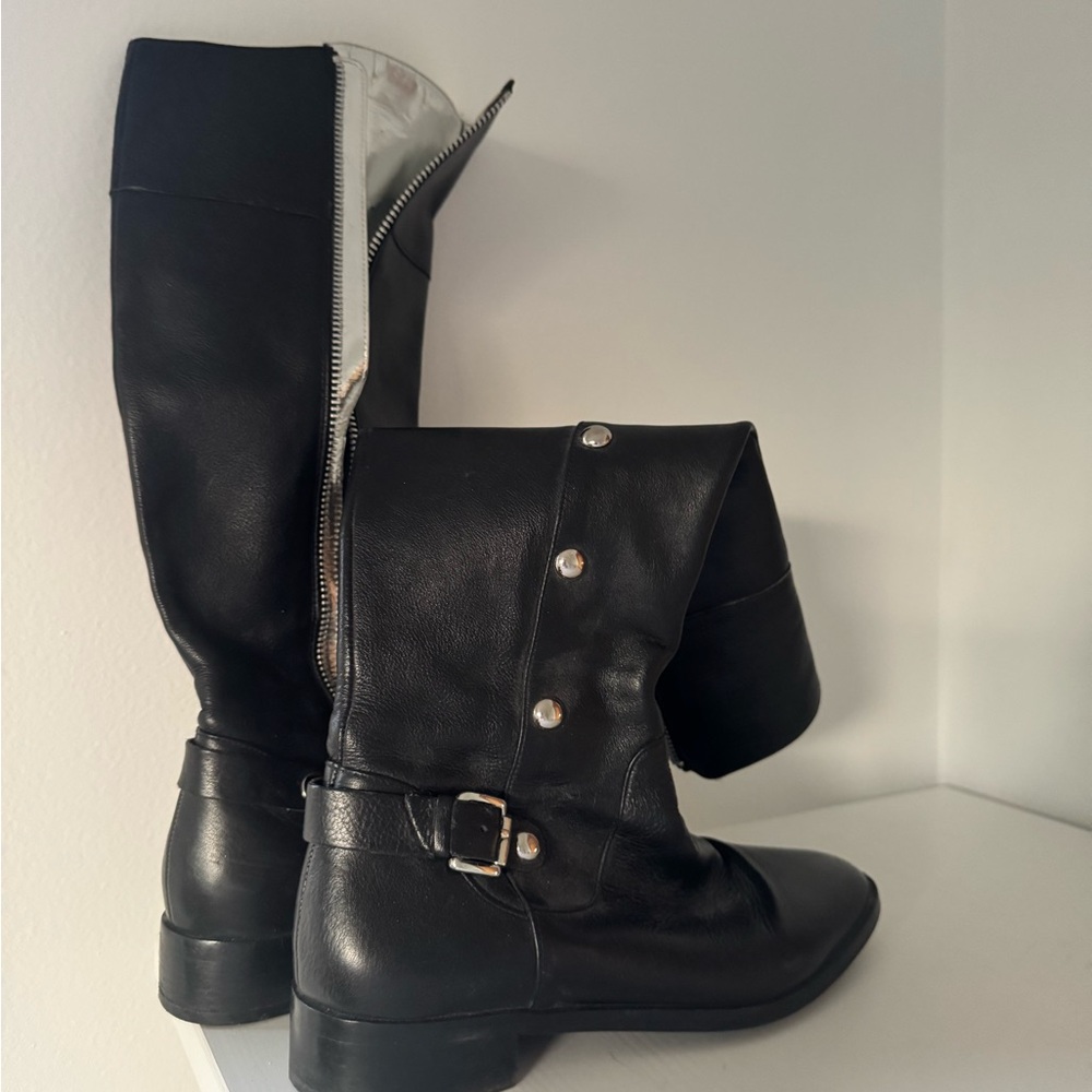 MICHAEL Michael Kors Black Combat Moto Boots with Buckle